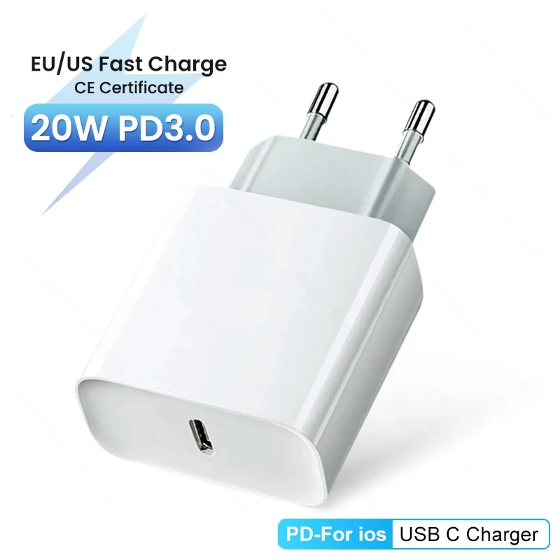 20W PD EU/US Fast Charger For Apple iPhone 15 14 12 13 11 pro Max mini Charger USB-C 9V 5V 3A Power Adapter Fast Charging Cable