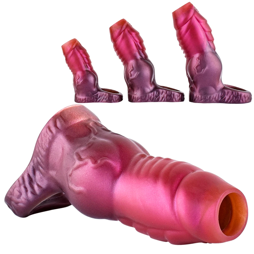 SXXY Big Knot Fantasy Penis Sleeve Open-ended Silicone Soft Dildo Sheath With Anti-drop For Men Dick Enlargement  Sex Toys
