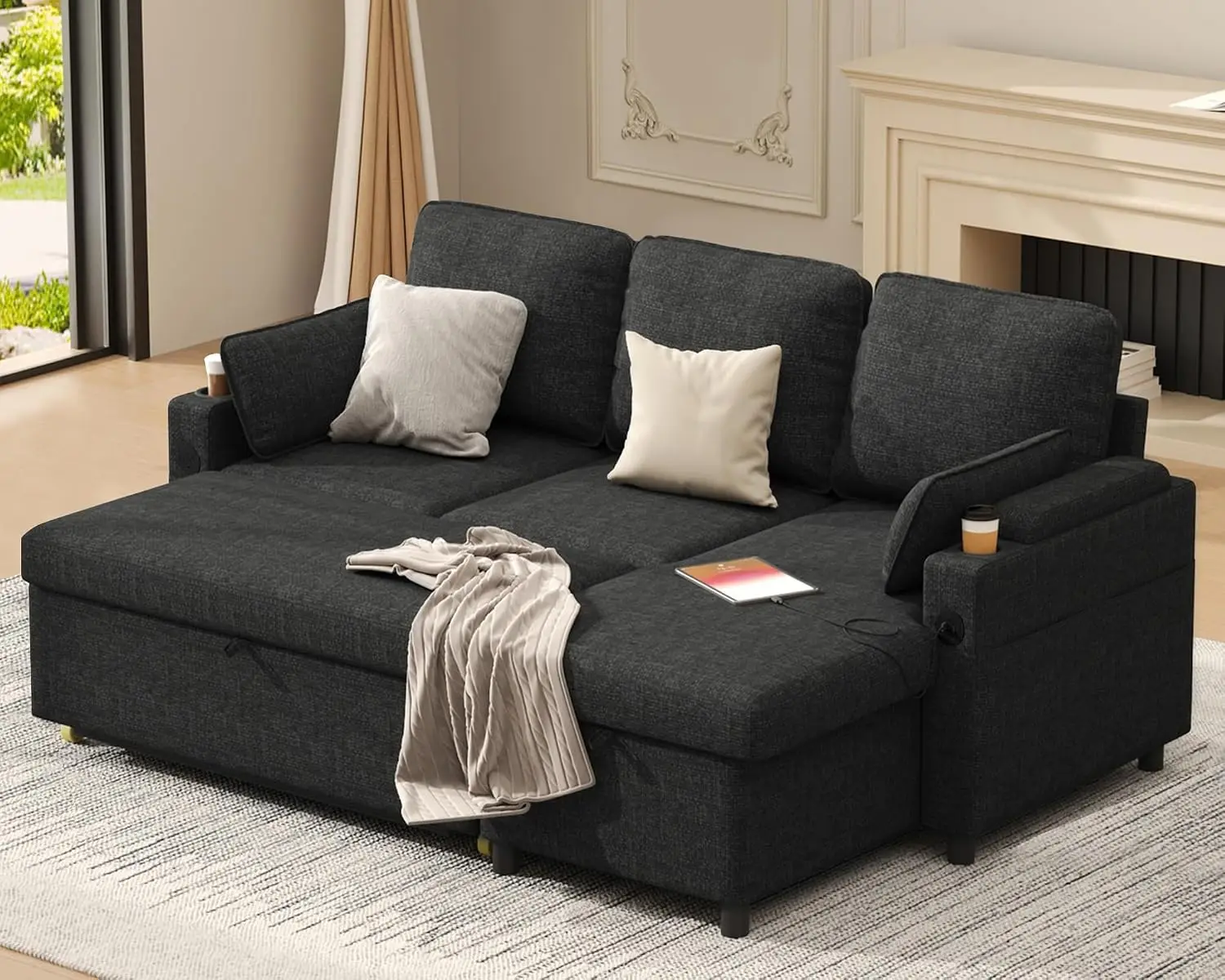 L Shaped Sleeper Sofa With Pull Out Bed & Storage For Small Space Living Room Bedroom Apartment, Customized