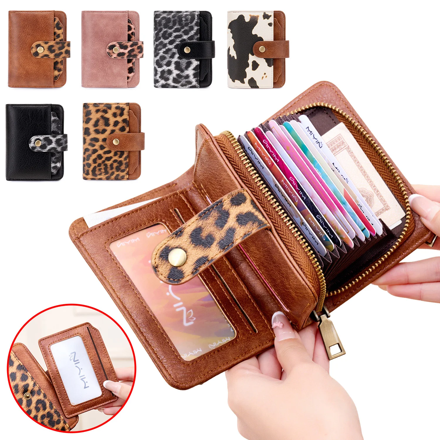 

Womens Retro Fashion Zipper Card HolderWallet Accordion Style MultiCard Slot ShortWallet Bifold Large Capacity Womens Coin Purse