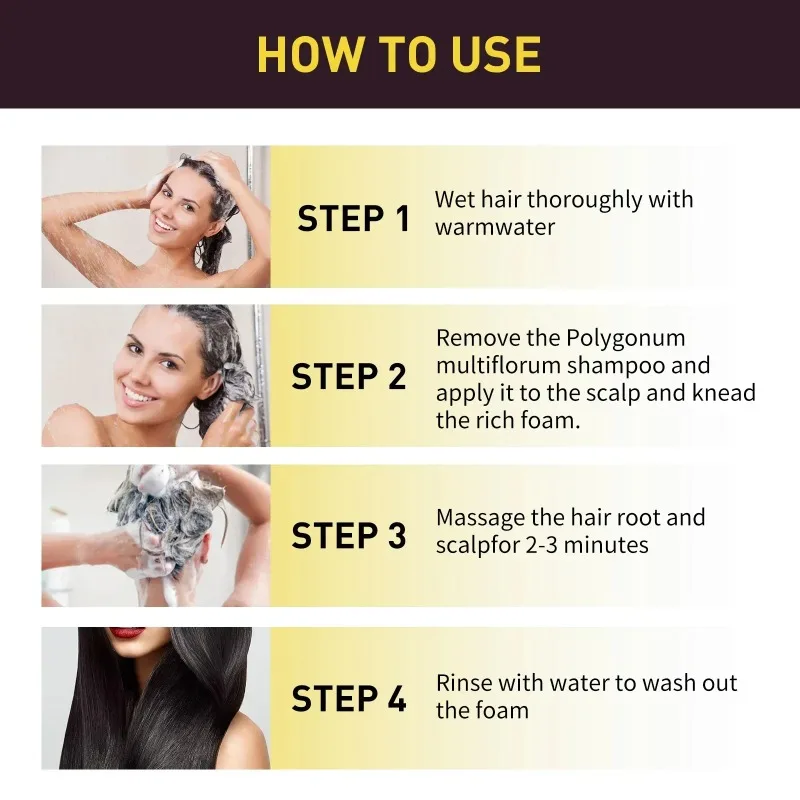 Picture 7: 100ml/500ml 3-in-1 Hair Dye Shampoo Natural Polygonum Multiflorum Fast Gary To Black Plant Essence Coloring Cover for Women Men