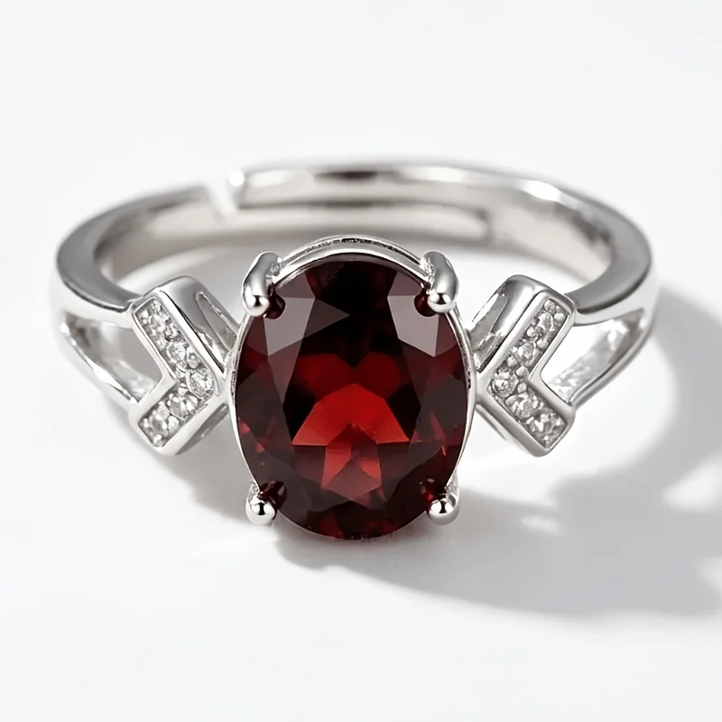 1pce 8x10mm Natural Garnet Ring S925 Sterling Silvery Ring I Y2K Style | Halloween, Christmas, And Black Friday Gifts 277