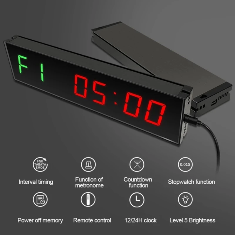 Gym Timer, Interval Clock with Clear LED, Crossfits Timer Countdown/Up Stopwatch