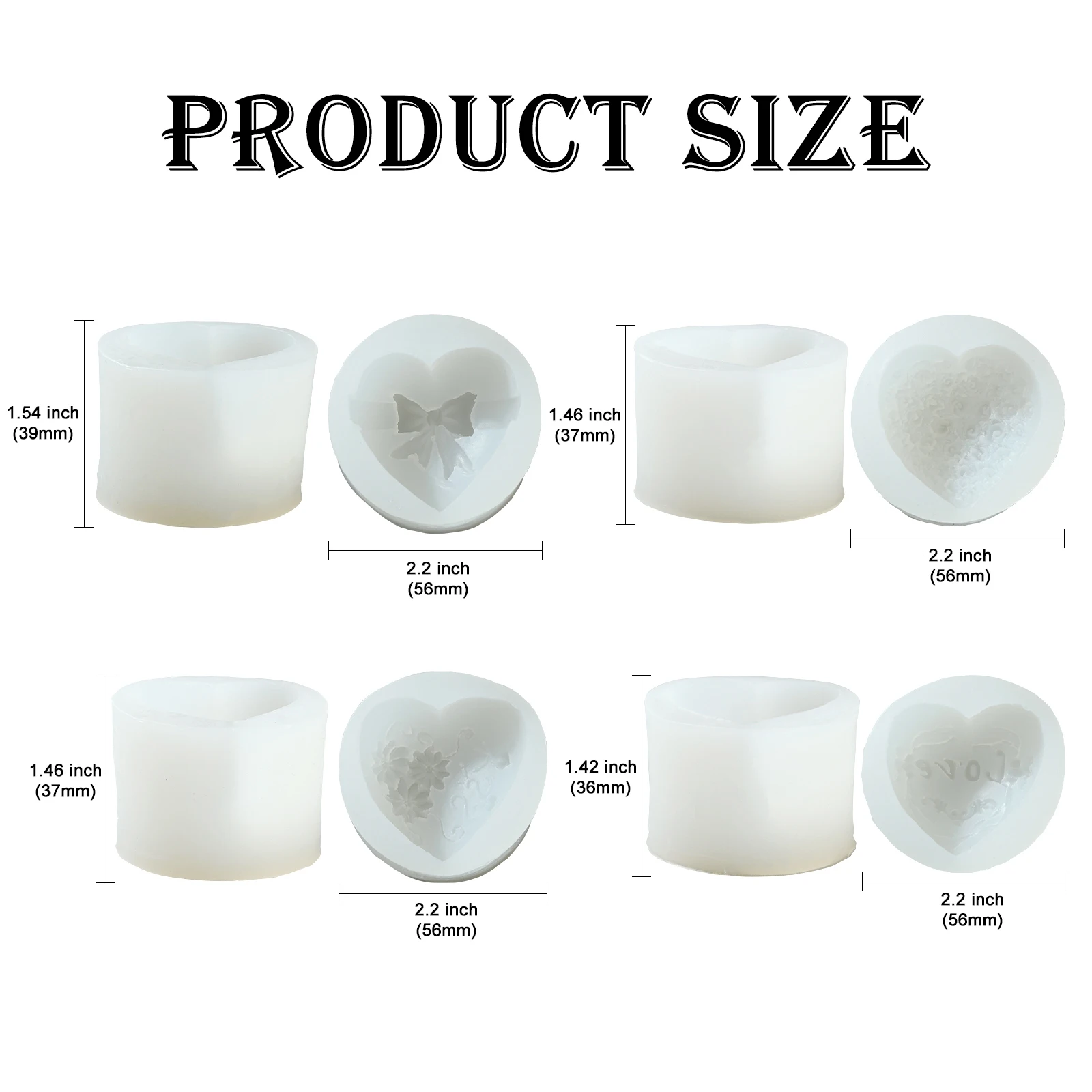 4 Styles 3D Heart Cake Silicone Molds Valentine Rose Heart Resin Molds Mini Heart Molds for DIY Soap Candle Resin Craft Making