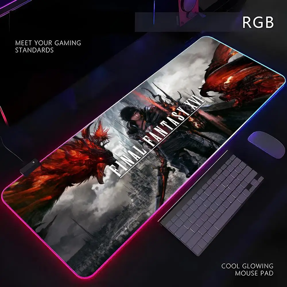 Final F-Fantasy XVI Mouse Pad RGB Gamer LED Light Mouse Mat Peripherals Mousepad Computer Desk Mat XL Mice Keyboard Carpet