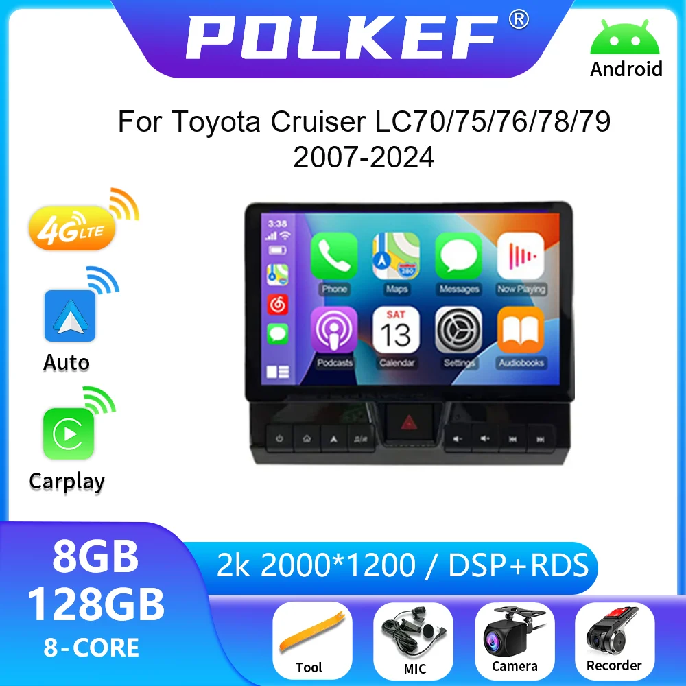 

9” 2K Carplay Auto Android 15 8G+128G 4G LTE Car DVD Player Radio GPS WIFI Bluetooth For Toyota Cruiser LC70 LC72 LC76 LC79