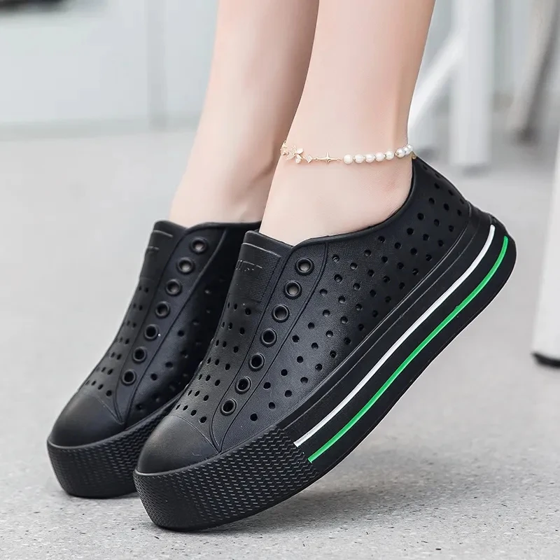 Thick Bottom Hollow Out Casual White Shoes Height Increasing Sandals Women Summer Outdoor Wading Seaside Vacation Beach Shoes