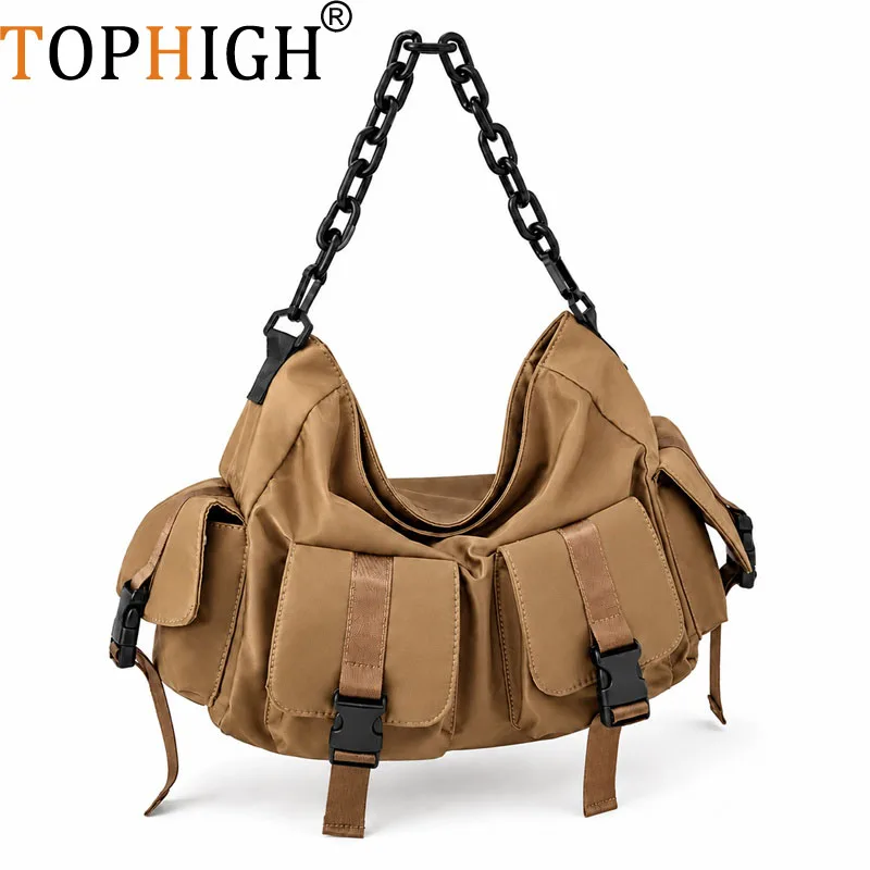 TOPHIGH intage Men Cargo Messenger Bag Casual Trendy Women Aesthetic Shoulder Bags Korean All Match Handbags Crossbody Bag