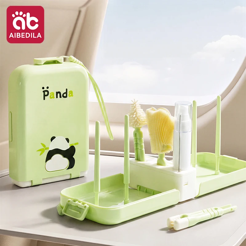 New Travel Baby Bottle Brush Set - Newborn Safe Silicone Cleaning Brushes with Storage Box for Bottles Nipples & Accessorie