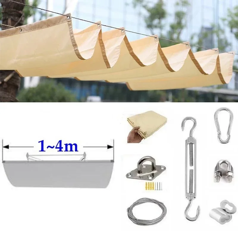 Width 1~4m New Type Retractable Shading Sail Garden Gazebo Canopy Rainproof Telescopic Wave Sunshade Sail Outdoor Pergola Awning