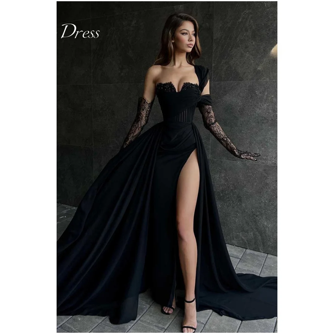 

Anna Off the Shoulders Luxurious Women's Evening Dresses Woman Elegant Luxury Evening Dress 2024 Line A Side Slit Black Wedding