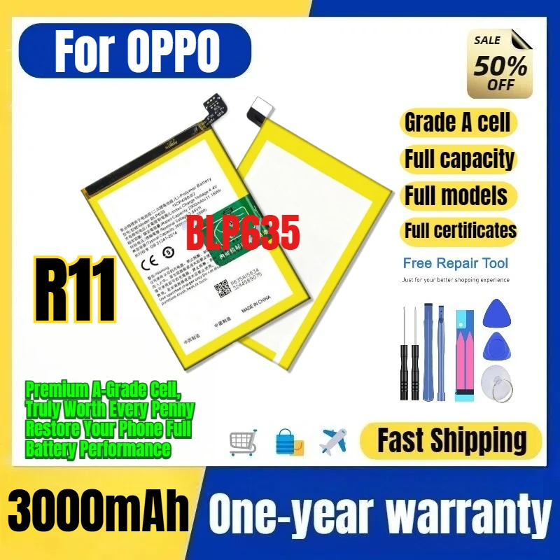 BLP635 for OPPO R11 mobile phone battery 0 cycle high quality high capacity battery replacement Bateria Grade A cell with tools