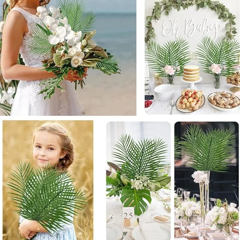 Pianta artificiale da 40 cm, foglie di palma tropicali, decorazione estiva, festa nella giungla hawaiana, decorazione da giardino per matrimoni fai da te, piano artificiale