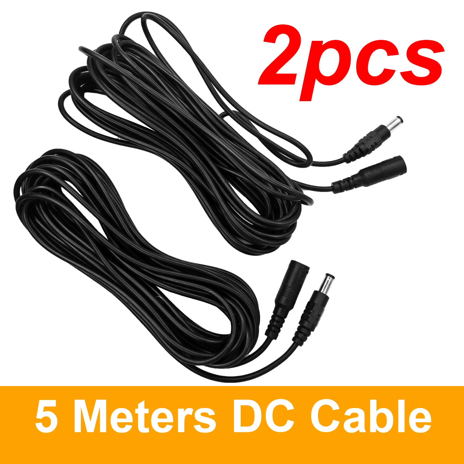 2pcs 5M DC12V Power Extension Cable 5.5*2.1mm Connector Male To Female Adapter 5 Meter Cord Line For LED Lamp Strip CCTV Camera