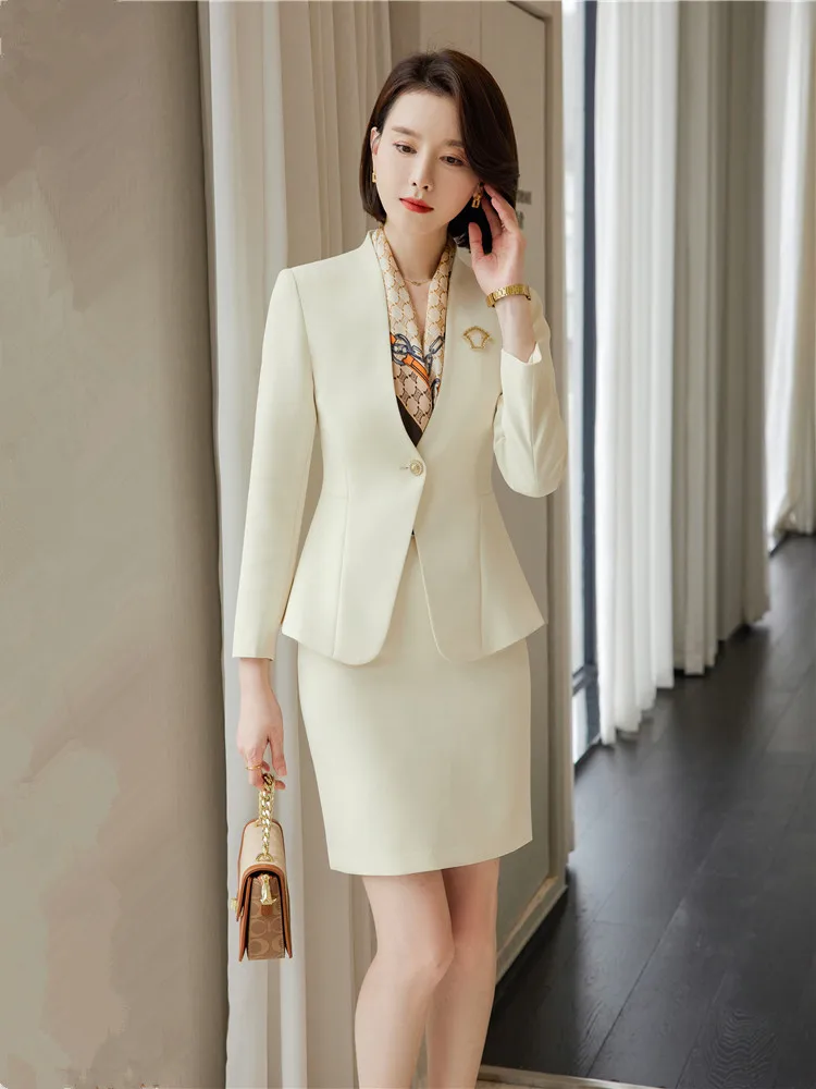 Women\'s Long Sleeve Blazer Suit With Skirt Sets 2 Pieces Outfit Chic and Elegant Office Lady Autumn Fashion New 2023