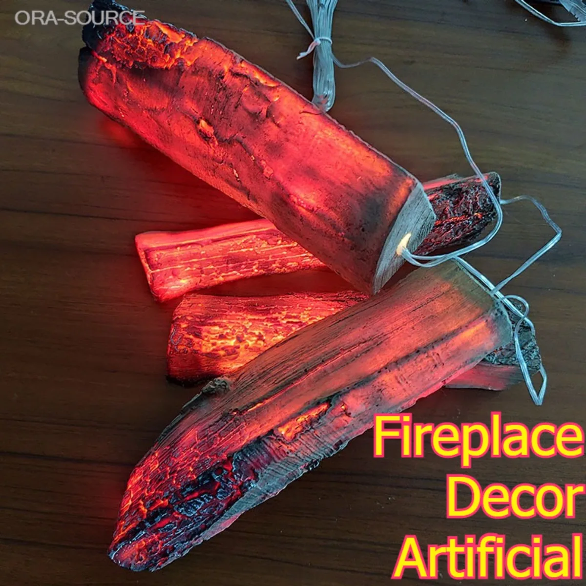 Fireplace Decor Artificial Logs 3D Flame LED Glowing Charcoal Pile Realistic Home Accessory Faux Fire Wood Stack Electric Vivid