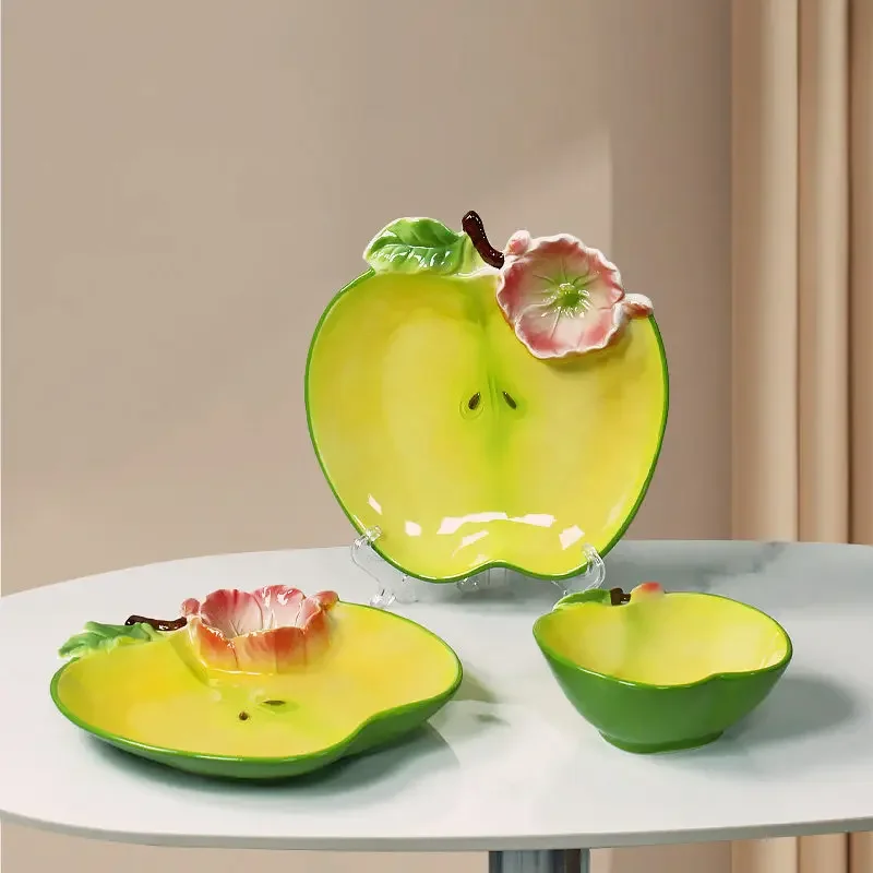 Imitation Apple Ceramic Fruit Plate Porcelain Fruit Plate Modern Abstract Art Irregular Plate Restaurant Tableware Cooking Dishe