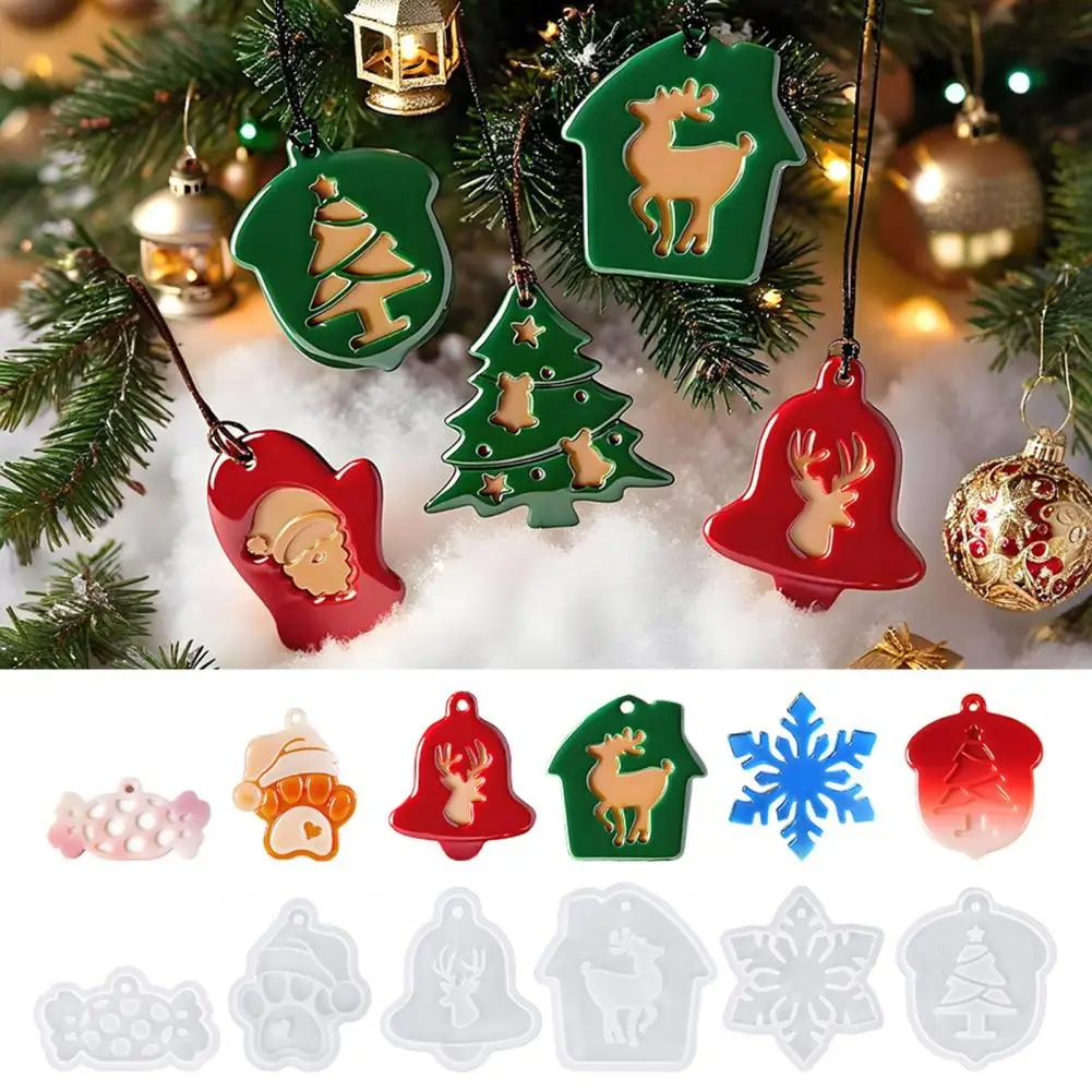 Christmas Ornament Set Glue Mold Decorations Christmas Silicone Resin Molds for Diy Ornaments Crafts Deer Santa Snowman Epoxy