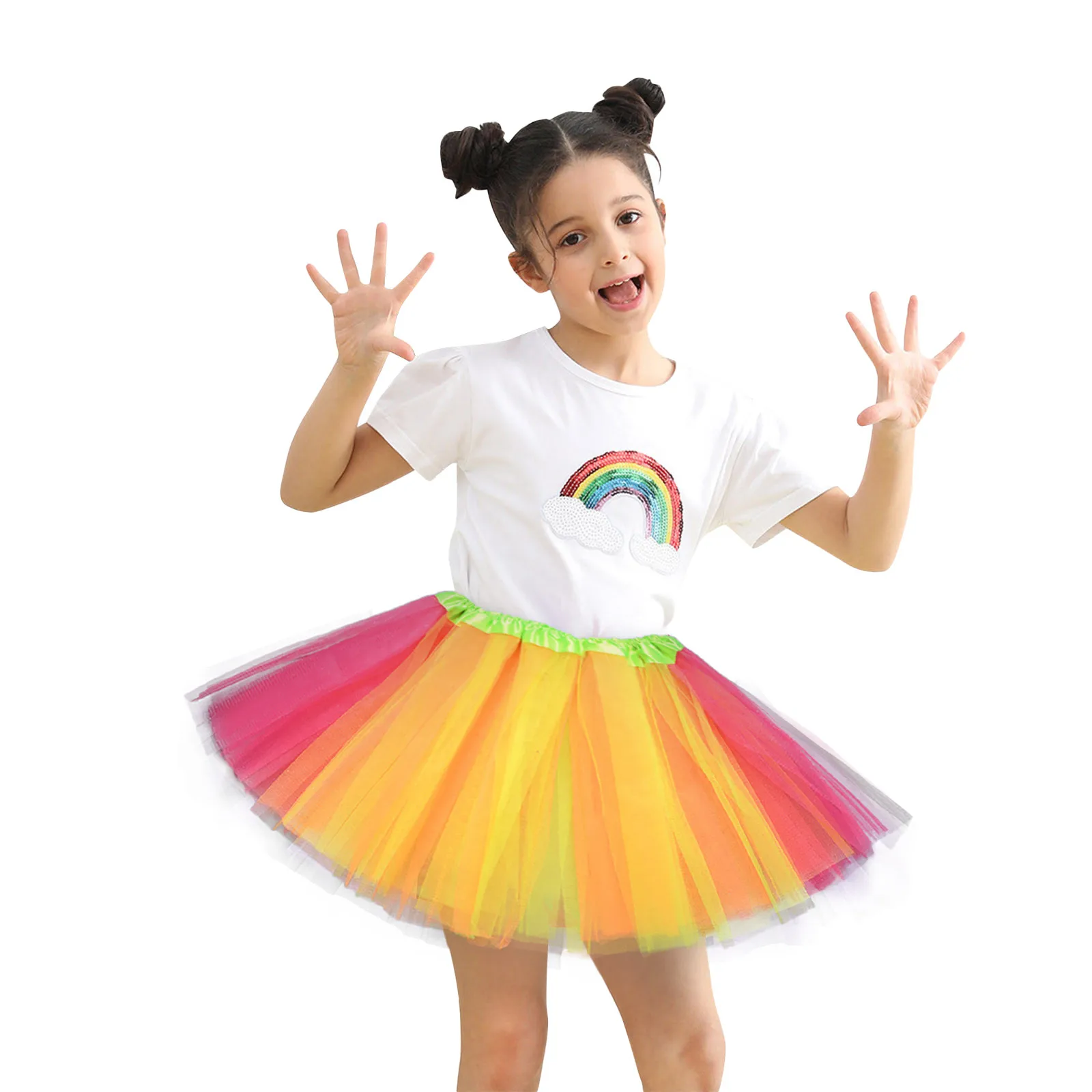 Toddler Girls Rainbow Birthday Party Tutu Skirt Performance Skirt Cute Fashion Printing Skirt Girls Long Denim Skirt Costume