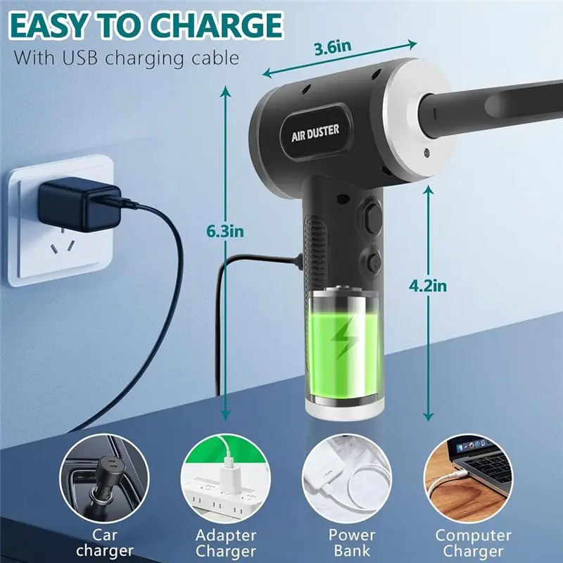 ABUD 2-In-1 Cordless Electric Compressed Air Duster Vacuum Air Blower 3 Adjustable Speed 85000 RPM for PC Keyboard Car
