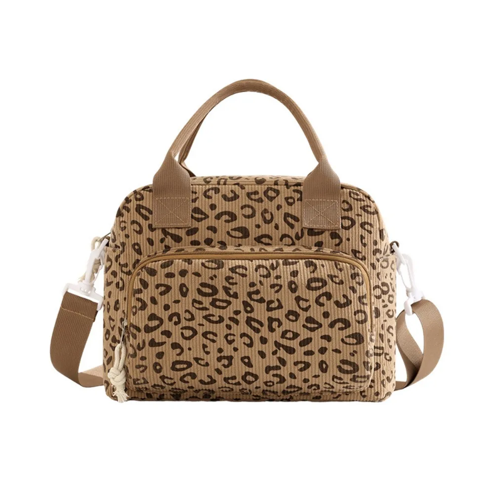 New Corduroy Lunch Bag Portable Thermal Insulation Storage Handbag Leopard Print Floral Crossbody Cooler Bag Outdoor Travel
