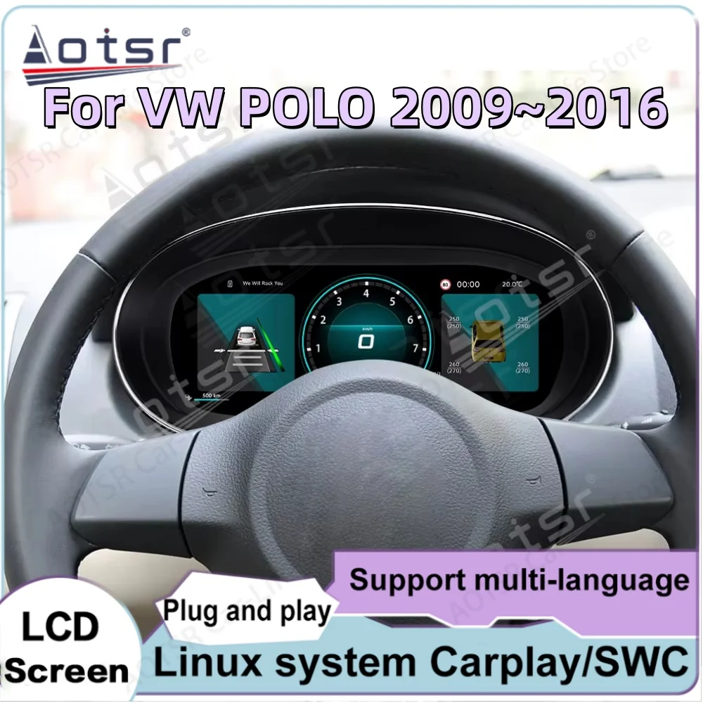 12.3 Inch Linux Auto Gauge For VW POLO 2009~2016 Digital Performance Display Dashboard LCD Speed Table Car Virtual Information