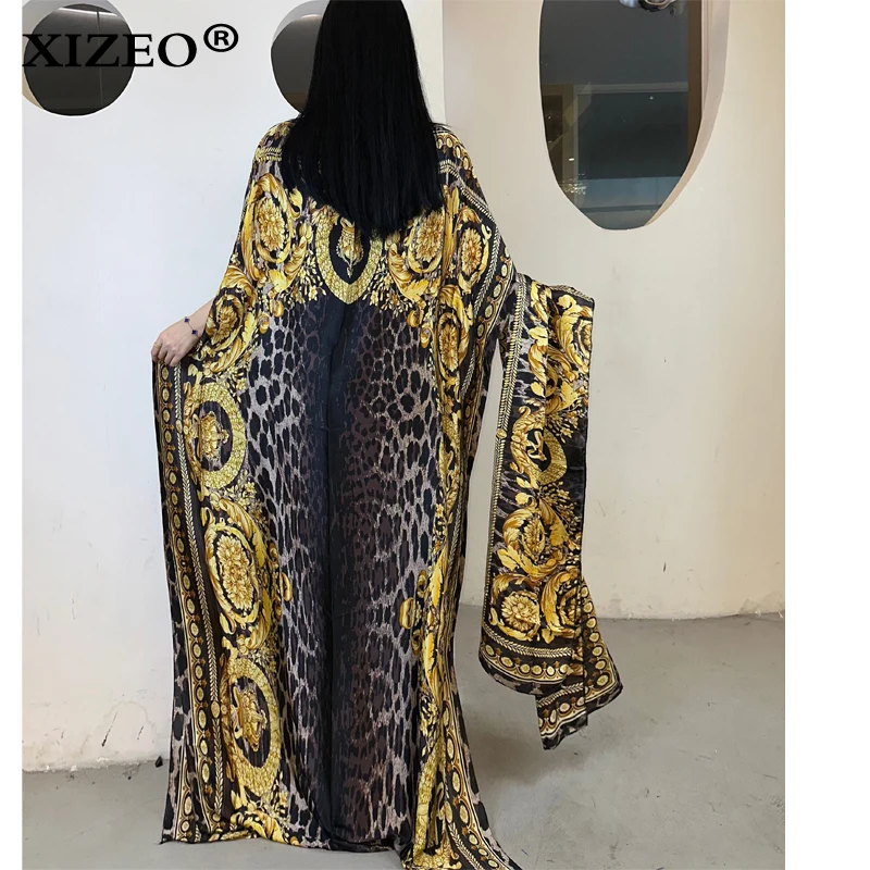 XIZEO muslim african dresses for woman dubai abaya Crew Neck Wave dot print Kaftan Dress, Elegant Maxi Length Dress, maxi dress