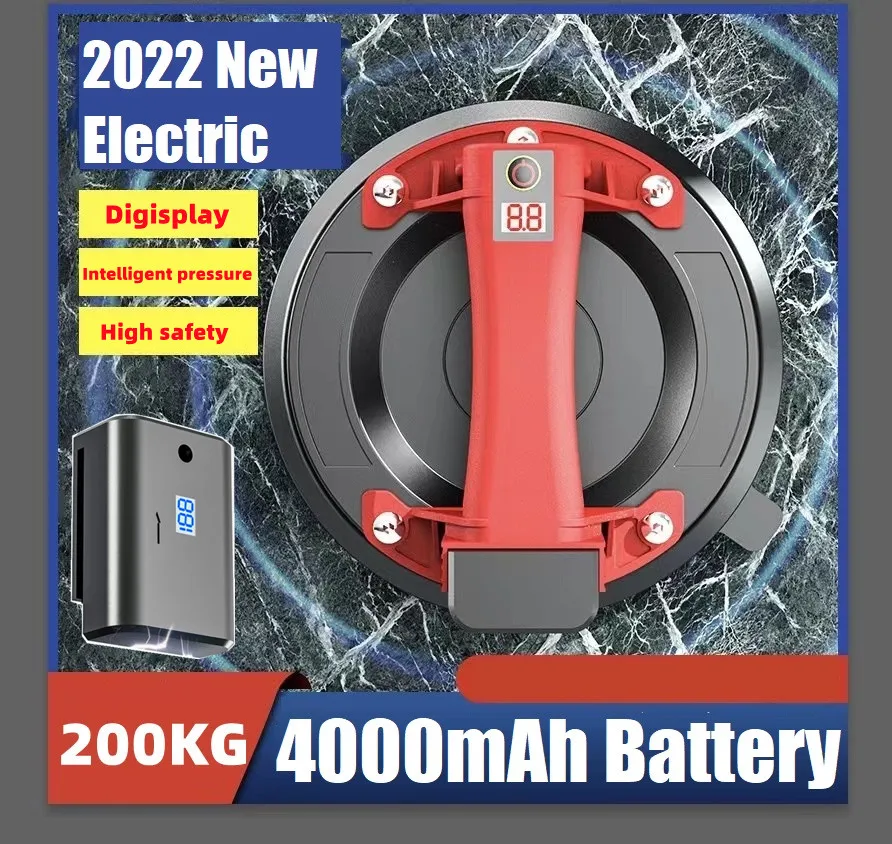 2022 NEW 4000mAh Electric Vacuum Suction Cup for Glass Tile Strong 200kg Bearing Capacity 8 Inch Industrial Sucker with Air Pump