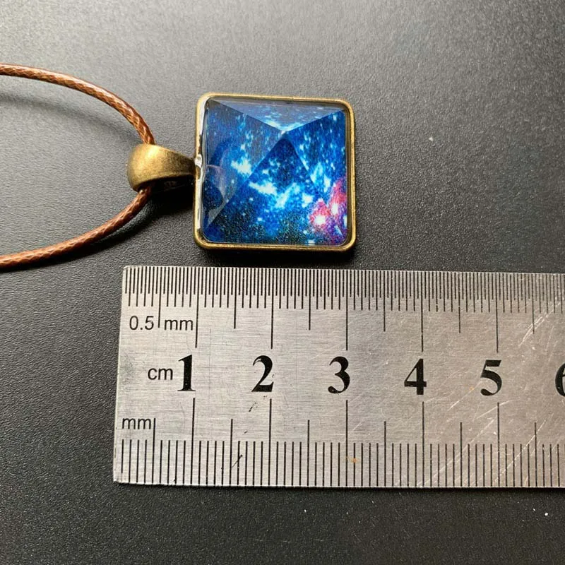 Pyramid Luminous Crystal Necklace with Blue Starry Sky Pendant