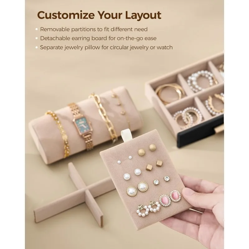 360° Rotating Jewelry Box with 5 Drawers, Spacious Vertical Jewelry Organizer with Glass Window, Jewelry Storage Case