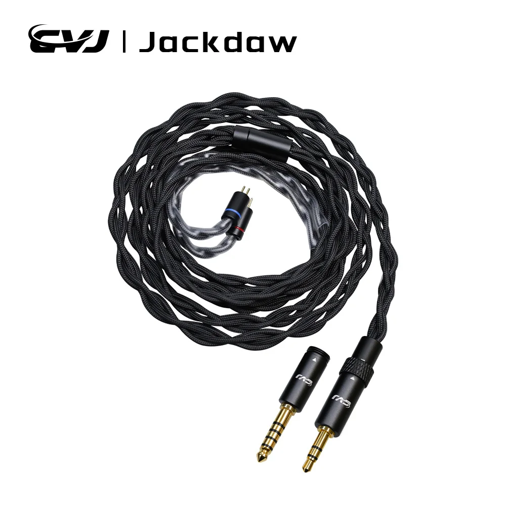 Image of CVJ Jackdaw Kopfhörer-Upgrade-Kabel, 4-adrig, 400-adrig, OFC, handgefertigt, gemischte Webart, HiFi-IEM-Kabel, 3,5 mm + 4,4 mm austauschbarer Stecker