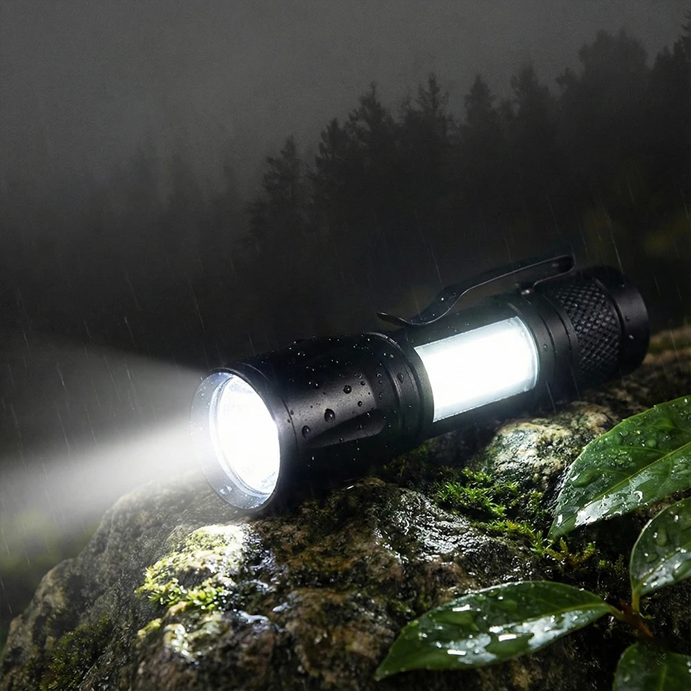 Mini LED Flashlight COB+XPE Portable Torch USB Charging Camping Lantern Zoomable Focus Light Tactical Flashlight with Pen Clip