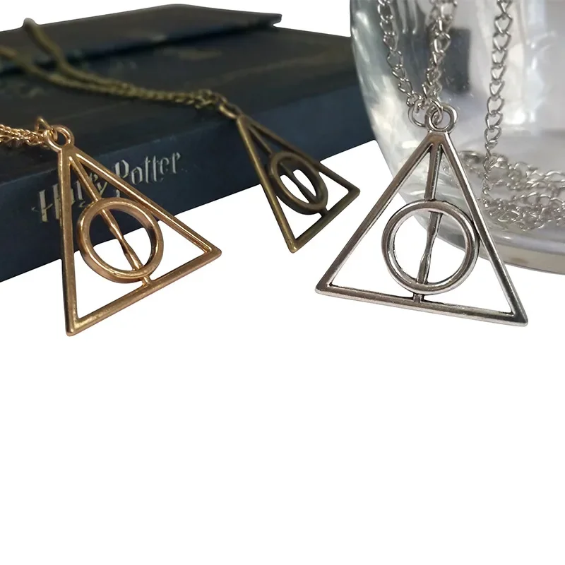 Harries Death Triangle Pendant Necklace Magic Academy Potters Magic Wand Coaplay Prop Fashion Necklaces Jewelry Gift for Couple