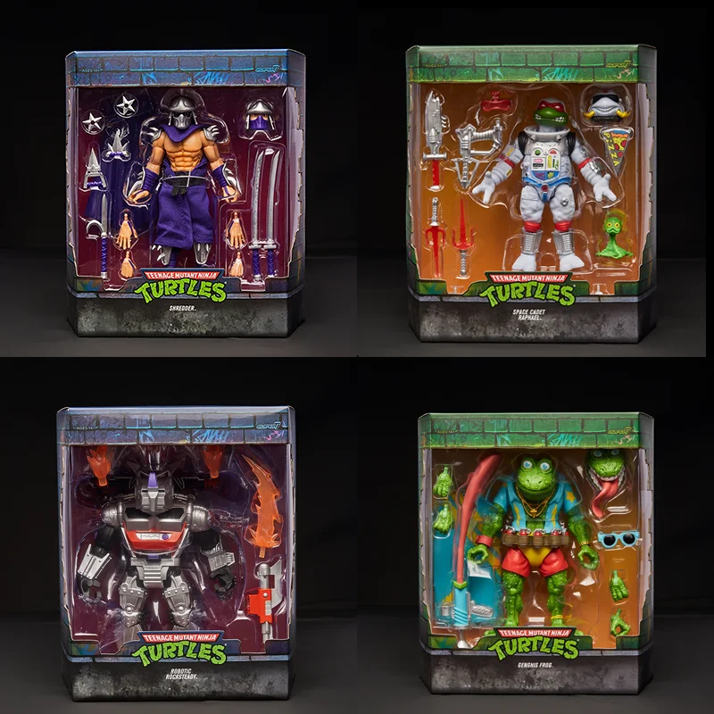 Super 7 Turtles Ultimates Wave 8 Anime Genghis Kikker Robot Rocksteady Raphael Shredder Action Figure Collection Model Gift