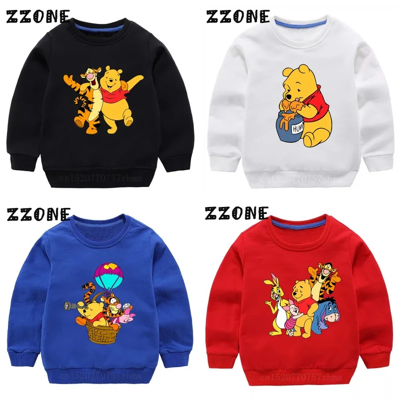 Kids Sweatshirts Winnie the Pooh Cute Bear Tigger Print Children Hoodies Autumn Baby Pullover Outwear Tops Girls Boys Clothes