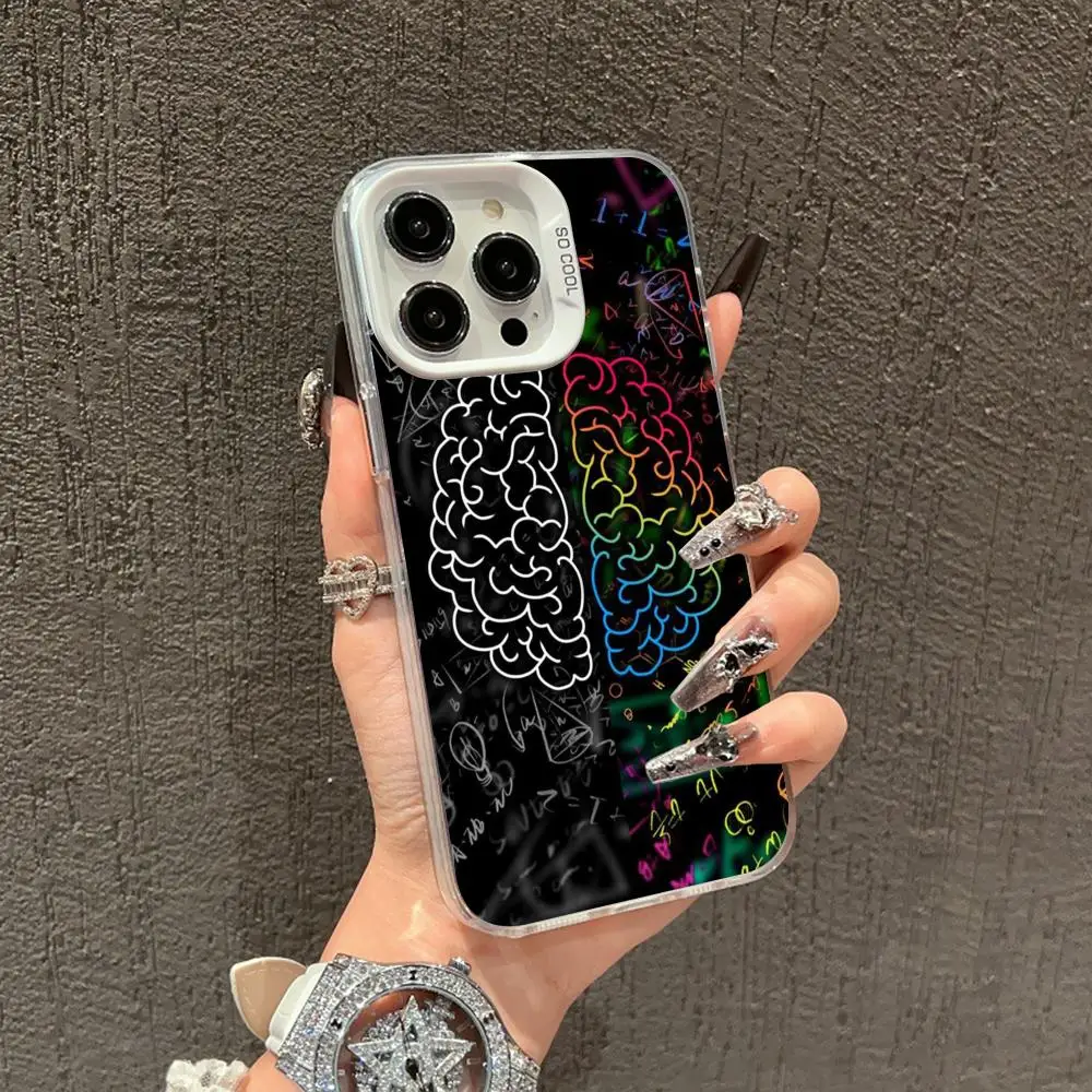 Funda para Teléfono con Diseño de Neurón Cerebral y ADN para iPhone 17 16 15 14 13 12 11 X XR XS Air Pro Max Plus, Blanca, Colorida, Plateada