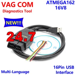 24.7 2024 스캐너, VAGCOM 162 OBD2 USB 인터페이스, VW AUDI 스코다 좌석 ATMEGA162 + 16V8 진단 도구, 10 개