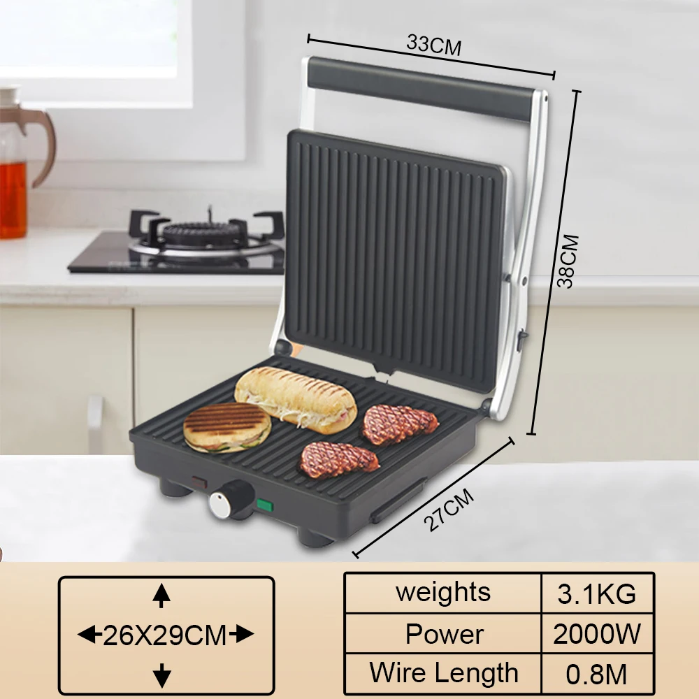 Electric Grill Sonifer SF-6052 2000W 4 Slice Contact Grill Non Stick Sandwich Maker 180° Open BBQ Press for Home Kitchen