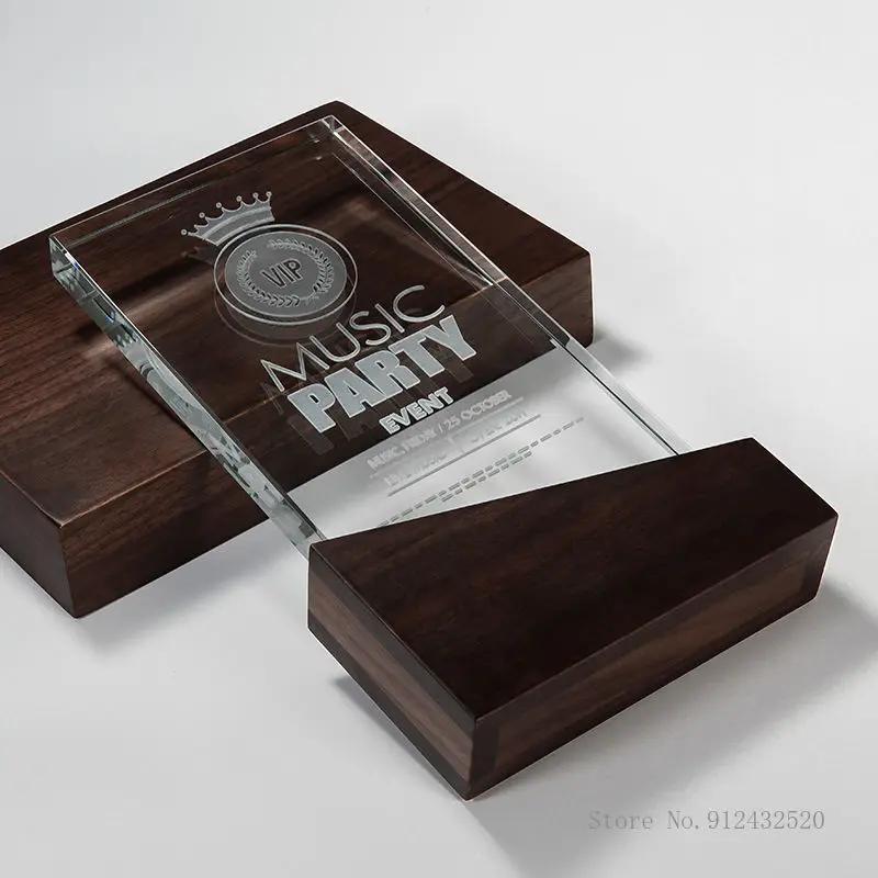 Walnut Wood Crystal Trophy, Custom as a Prize, Sports Movie Award, Delivery on a Purchase of Crystal, Home Decoration