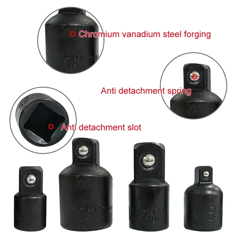 4pc Silver Black Variable Diameter Sleeve Square Sleeve Conversion Flying Head Adapter 1/2 3/8 1/4 Tool Set Crimping tool Nsv