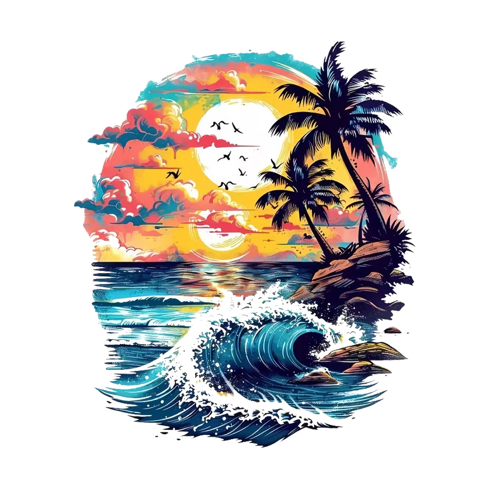 13x15cm Tropical Sunset Pattern Decals, Durable, Self-adhesive Stickers for Car, Laptop, Wall and Glass Surface