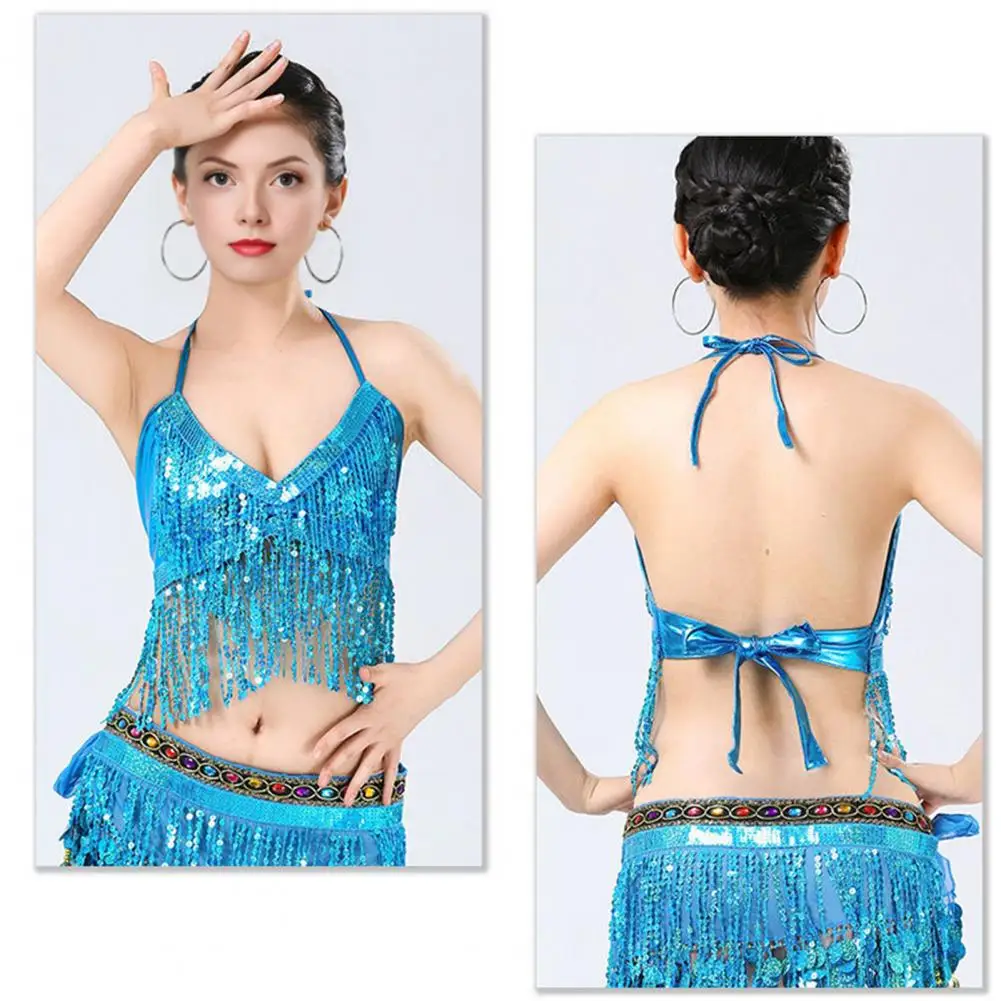 Glittering Dance Performance Top Sequin Dance Top Sparkling Sequin Belly Dance Tops for Women Festival Carnival Attire for Girls
