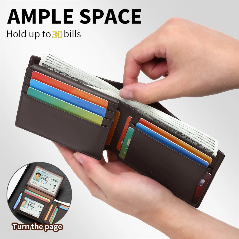 GERUOLA Men’s Short Genuine Leather Wallet with RFID Protection, Minimalist Geometric Stitching Leather Wallet