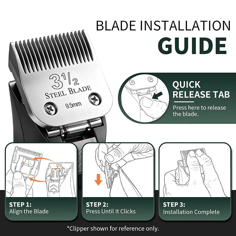Silver Steel 3-1/2 Clipper Blade 9.5mm Compatible with Oster Classic 76 Hair Styling Replacement Blades for Clippers