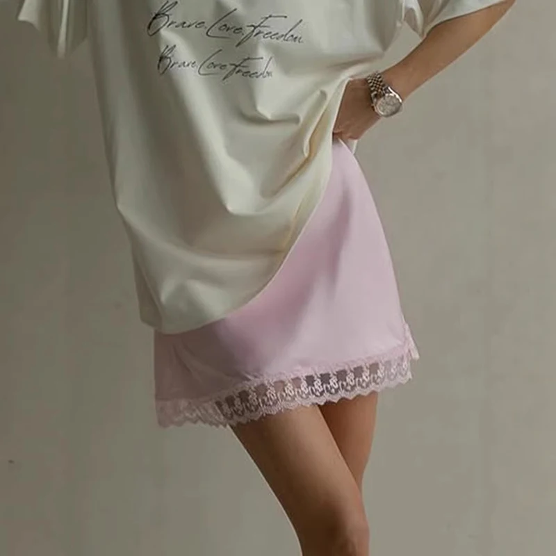 

Tornova Lace Satin Mini Skirts Woman 2026 Summer New High Waist Loose Casual Skirt Elegant Solid High Waist Office Lady Skirt