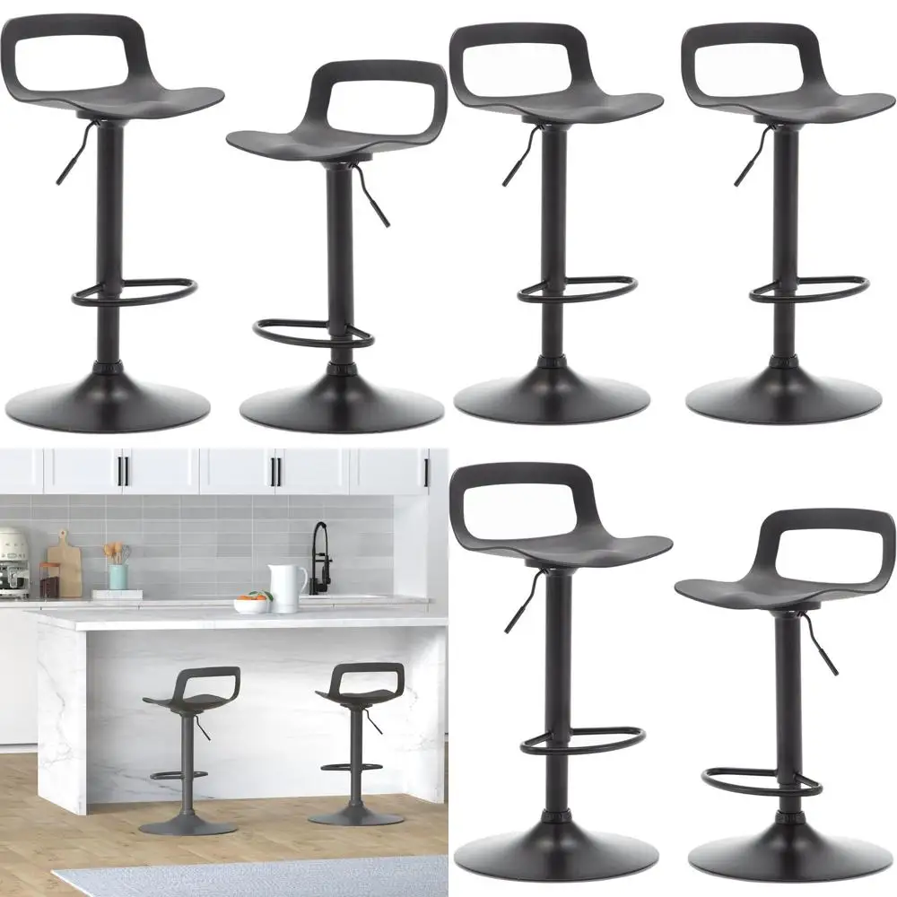 

Modern Adjustable Swivel Bar Stools Set of 2, Black Chrome Finish