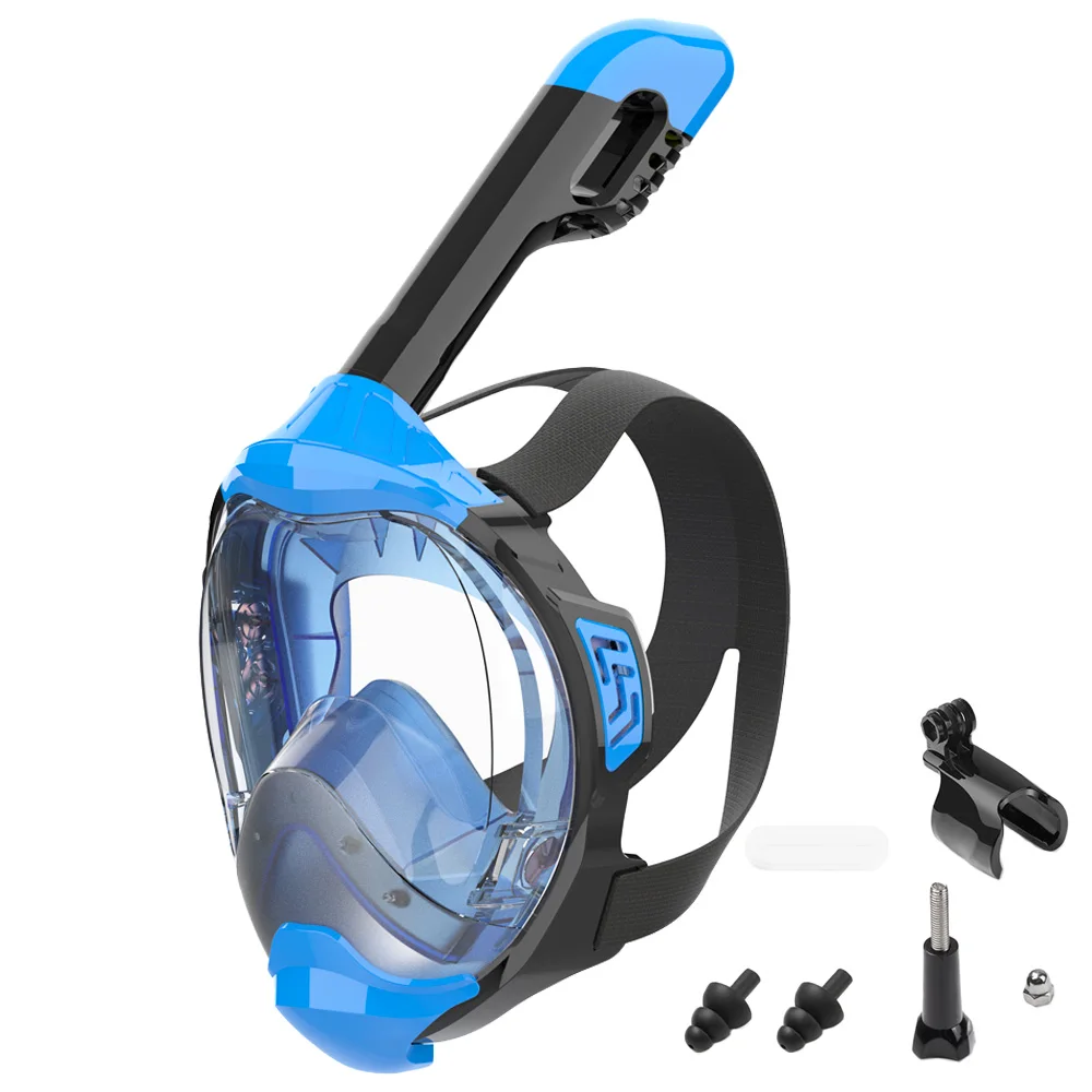 Full Face Snorkel Mask with Latest Dry Top Breathing System Detachable Camera Mount for Adults Panoramic View Anti-Leak Anti-Fog