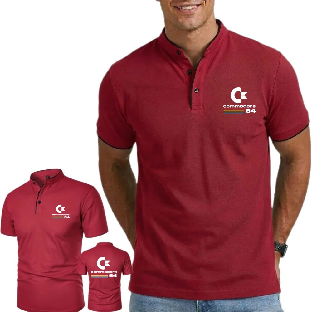 Summer Commodore 64 C64 Henley Shirts Mens Tshirt Fitness Sports Tops Tee Vacation Leisure Short Sleeved T-Shirt Youth Polo New