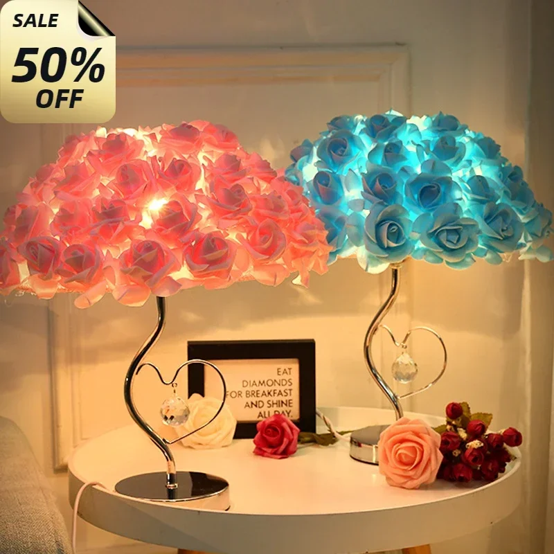 European Creative Bedroom Bedside Lamp Fragrance Lamp Tree Light Rose Flower Table Home Decoration LED Lights for Marriage Party