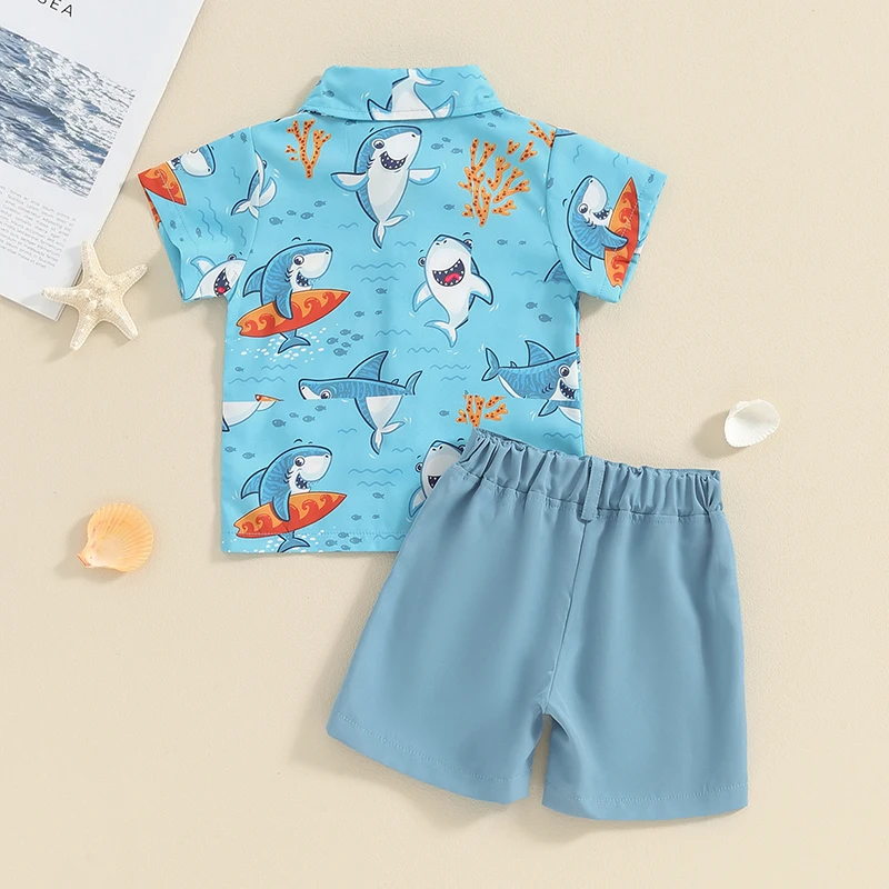 

Baby Kids Boys Shorts Set Short Sleeve Shark Print Shirt with Elastic Waist Shorts Toddler Set Summer Outfit